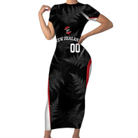 Custom New Zealand Silver Fern Softball Short Sleeve Bodycon Dress Go Aotearoa LT14 Long Dress Black - Polynesian Pride