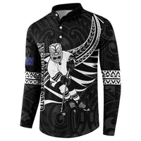 Custom Aotearoa Ice Hockey Button Sweatshirt NZ Tiki Mascot - Maori Pattern