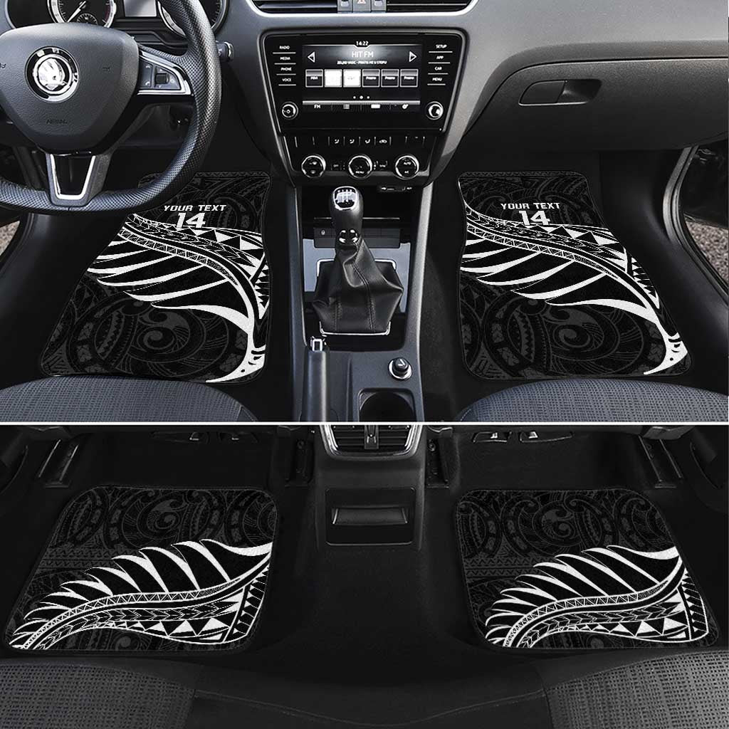 Custom Aotearoa Ice Hockey Car Mats NZ Tiki Mascot - Maori Pattern LT14 Set 4pcs Black - Polynesian Pride