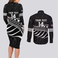 Custom Aotearoa Ice Hockey Couples Matching Long Sleeve Bodycon Dress and Long Sleeve Button Shirt NZ Tiki Mascot - Maori Pattern LT14 - Polynesian Pride