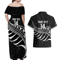 Custom Aotearoa Ice Hockey Couples Matching Off Shoulder Maxi Dress and Hawaiian Shirt NZ Tiki Mascot - Maori Pattern LT14 - Polynesian Pride