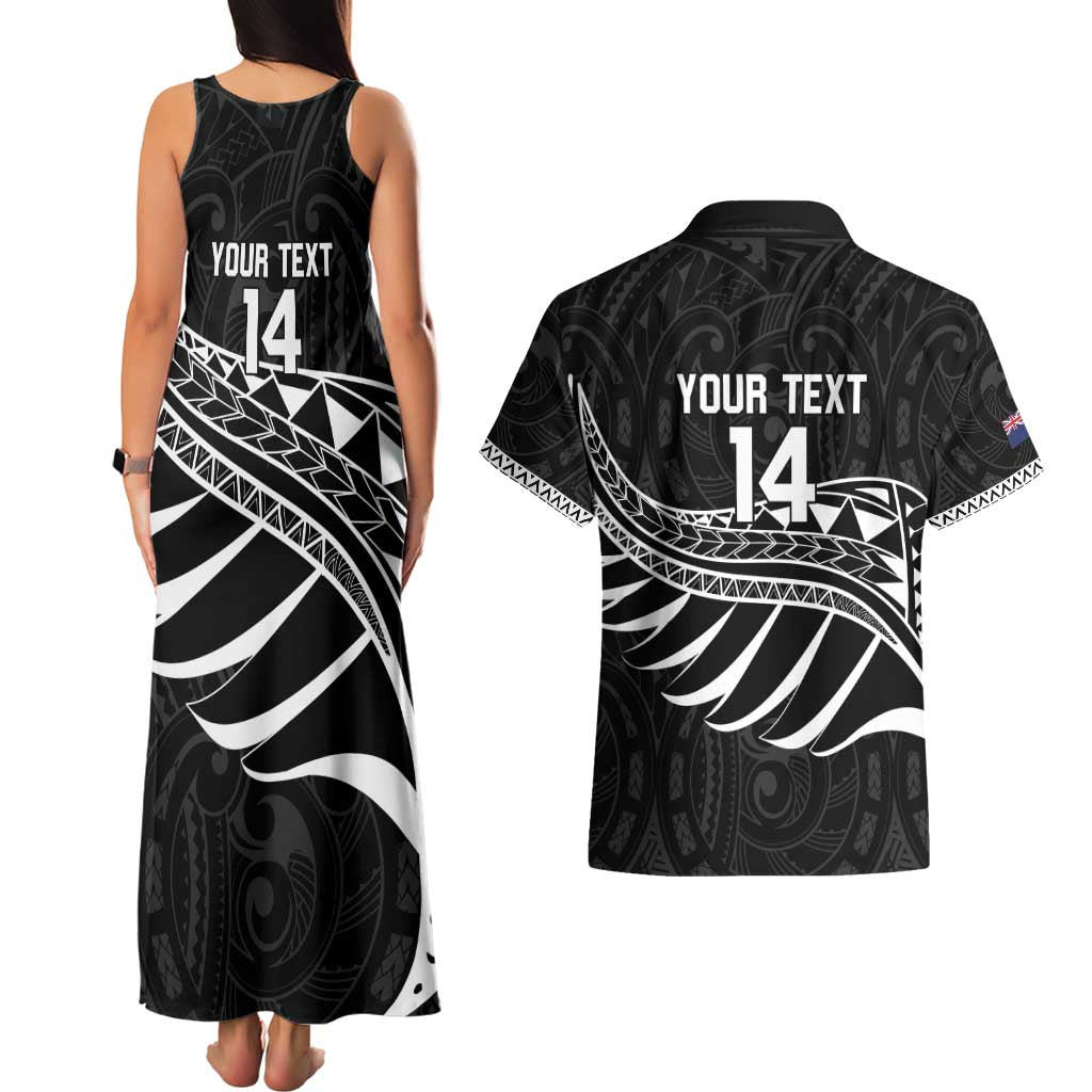 Custom Aotearoa Ice Hockey Couples Matching Tank Maxi Dress and Hawaiian Shirt NZ Tiki Mascot - Maori Pattern LT14 - Polynesian Pride