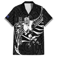 Custom Aotearoa Ice Hockey Family Matching Off The Shoulder Long Sleeve Dress and Hawaiian Shirt NZ Tiki Mascot - Maori Pattern LT14 Dad's Shirt - Short Sleeve Black - Polynesian Pride