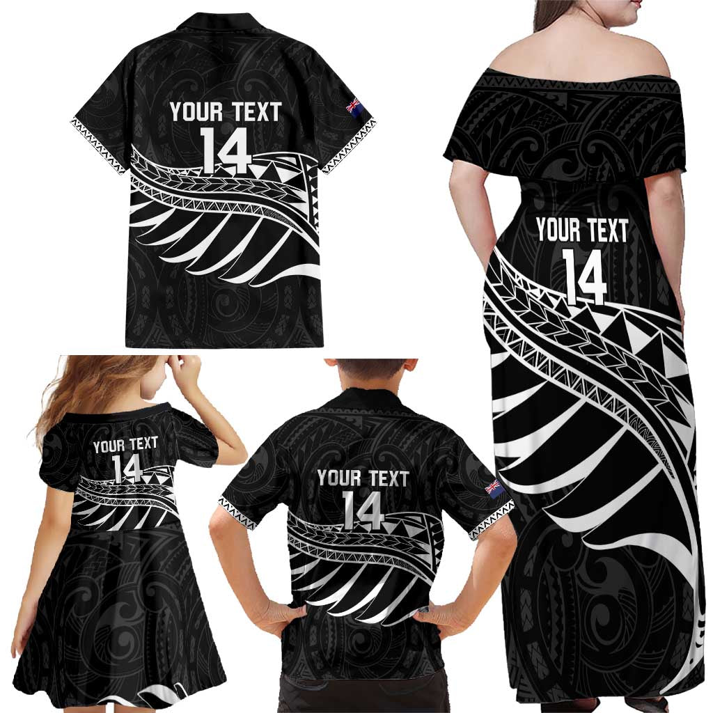 Custom Aotearoa Ice Hockey Family Matching Off Shoulder Maxi Dress and Hawaiian Shirt NZ Tiki Mascot - Maori Pattern LT14 - Polynesian Pride