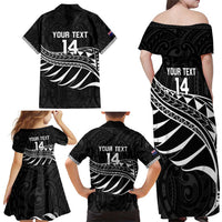Custom Aotearoa Ice Hockey Family Matching Off Shoulder Maxi Dress and Hawaiian Shirt NZ Tiki Mascot - Maori Pattern LT14 - Polynesian Pride