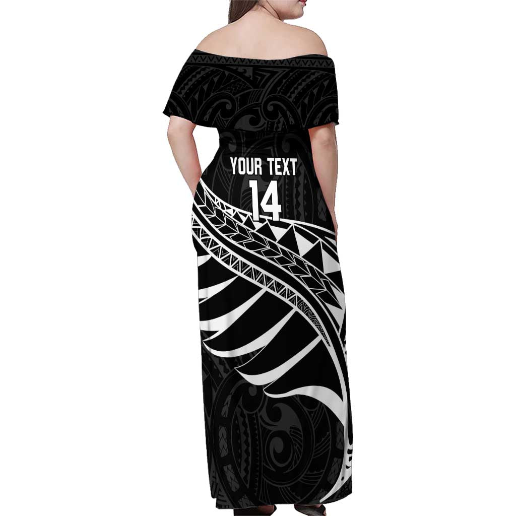 Custom Aotearoa Ice Hockey Family Matching Off Shoulder Maxi Dress and Hawaiian Shirt NZ Tiki Mascot - Maori Pattern LT14 - Polynesian Pride
