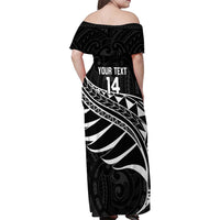 Custom Aotearoa Ice Hockey Family Matching Off Shoulder Maxi Dress and Hawaiian Shirt NZ Tiki Mascot - Maori Pattern LT14 - Polynesian Pride