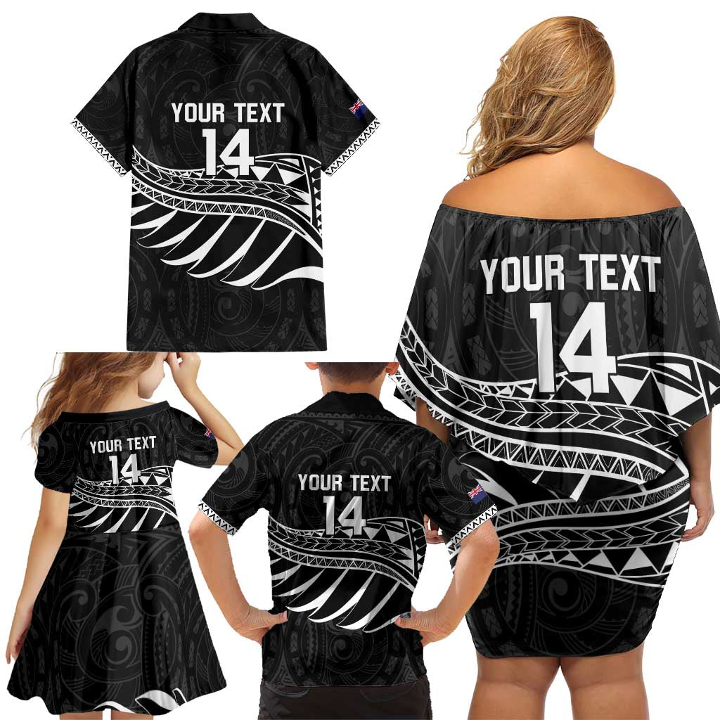 Custom Aotearoa Ice Hockey Family Matching Off Shoulder Short Dress and Hawaiian Shirt NZ Tiki Mascot - Maori Pattern LT14 - Polynesian Pride