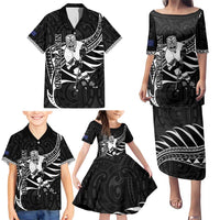 Custom Aotearoa Ice Hockey Family Matching Puletasi and Hawaiian Shirt NZ Tiki Mascot - Maori Pattern LT14 - Polynesian Pride