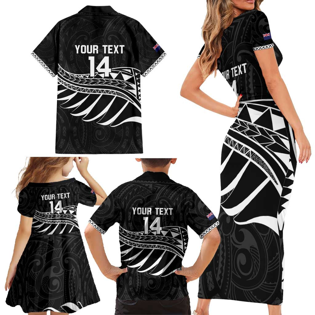 Custom Aotearoa Ice Hockey Family Matching Short Sleeve Bodycon Dress and Hawaiian Shirt NZ Tiki Mascot - Maori Pattern LT14 - Polynesian Pride