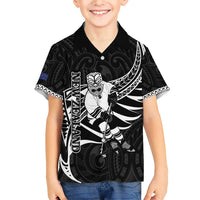 Custom Aotearoa Ice Hockey Family Matching Short Sleeve Bodycon Dress and Hawaiian Shirt NZ Tiki Mascot - Maori Pattern LT14 Son's Shirt Black - Polynesian Pride