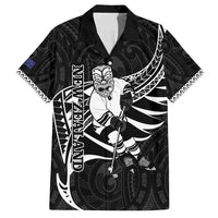 Custom Aotearoa Ice Hockey Family Matching Tank Maxi Dress and Hawaiian Shirt NZ Tiki Mascot - Maori Pattern LT14 Dad's Shirt - Short Sleeve Black - Polynesian Pride