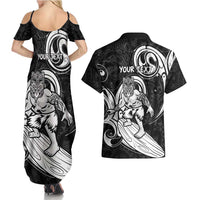Personalised New Zealand Surfing Couples Matching Summer Maxi Dress and Hawaiian Shirt Aotearoa Maori Tiki Haka LT14 - Polynesian Pride