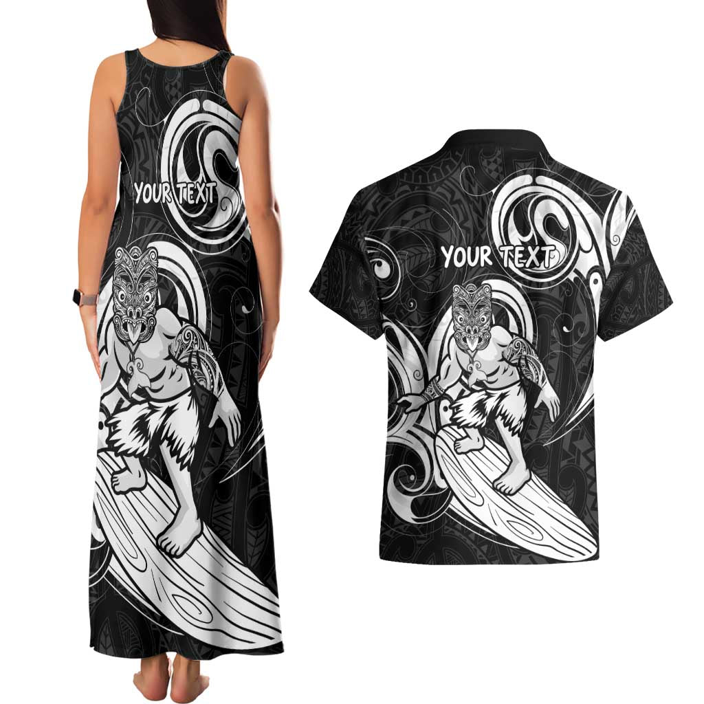 Personalised New Zealand Surfing Couples Matching Tank Maxi Dress and Hawaiian Shirt Aotearoa Maori Tiki Haka LT14 - Polynesian Pride