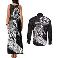 Personalised New Zealand Surfing Couples Matching Tank Maxi Dress and Long Sleeve Button Shirt Aotearoa Maori Tiki Haka LT14 - Polynesian Pride