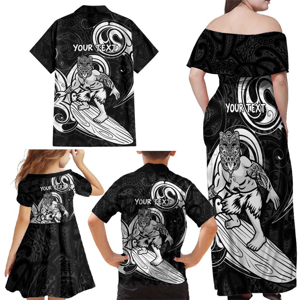 Personalised New Zealand Surfing Family Matching Off Shoulder Maxi Dress and Hawaiian Shirt Aotearoa Maori Tiki Haka LT14 - Polynesian Pride