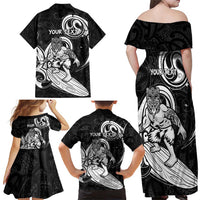 Personalised New Zealand Surfing Family Matching Off Shoulder Maxi Dress and Hawaiian Shirt Aotearoa Maori Tiki Haka LT14 - Polynesian Pride