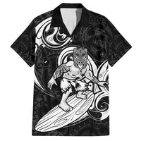 Personalised New Zealand Surfing Family Matching Off Shoulder Maxi Dress and Hawaiian Shirt Aotearoa Maori Tiki Haka LT14 Dad's Shirt - Short Sleeve Black - Polynesian Pride