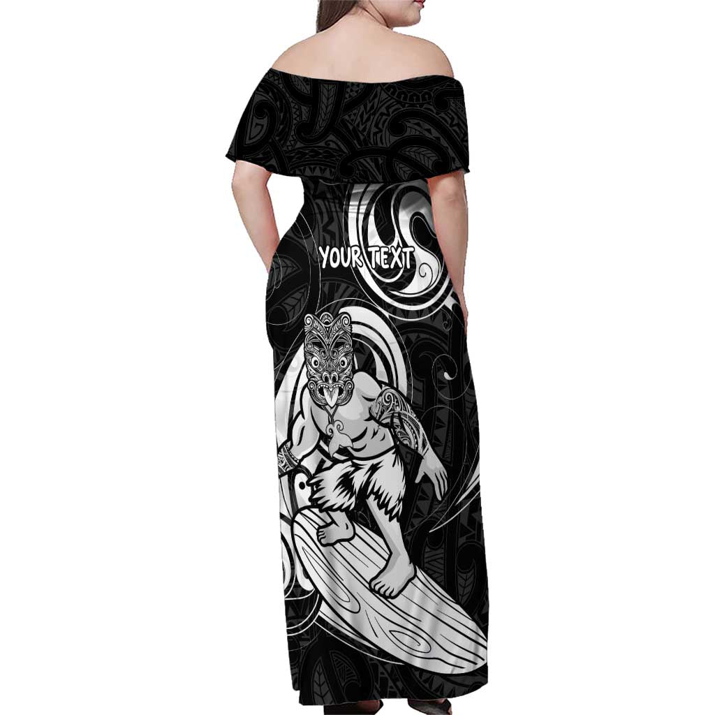 Personalised New Zealand Surfing Family Matching Off Shoulder Maxi Dress and Hawaiian Shirt Aotearoa Maori Tiki Haka LT14 - Polynesian Pride