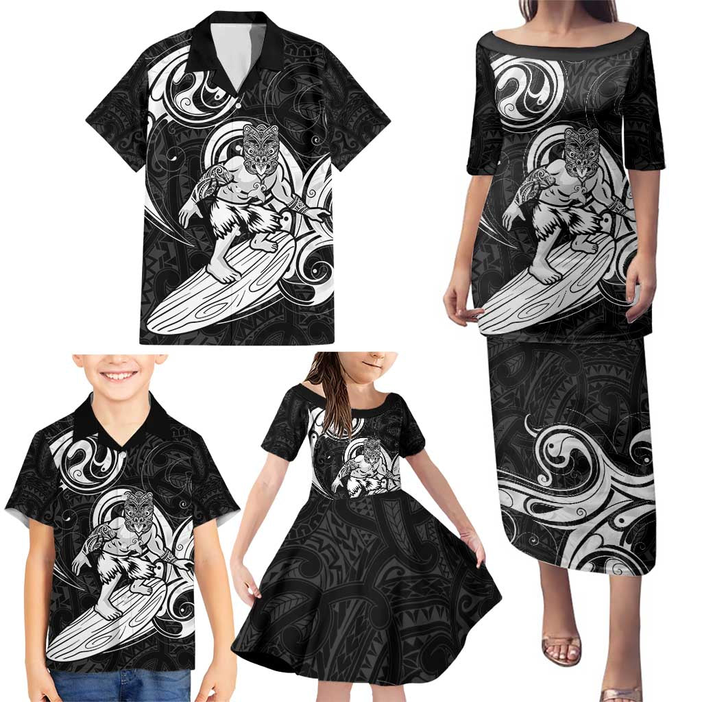 Personalised New Zealand Surfing Family Matching Puletasi and Hawaiian Shirt Aotearoa Maori Tiki Haka LT14 - Polynesian Pride