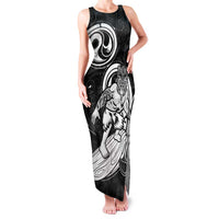 Personalised New Zealand Surfing Family Matching Tank Maxi Dress and Hawaiian Shirt Aotearoa Maori Tiki Haka LT14 Mom's Dress Black - Polynesian Pride