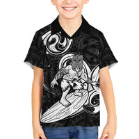 Personalised New Zealand Surfing Family Matching Tank Maxi Dress and Hawaiian Shirt Aotearoa Maori Tiki Haka LT14 Son's Shirt Black - Polynesian Pride