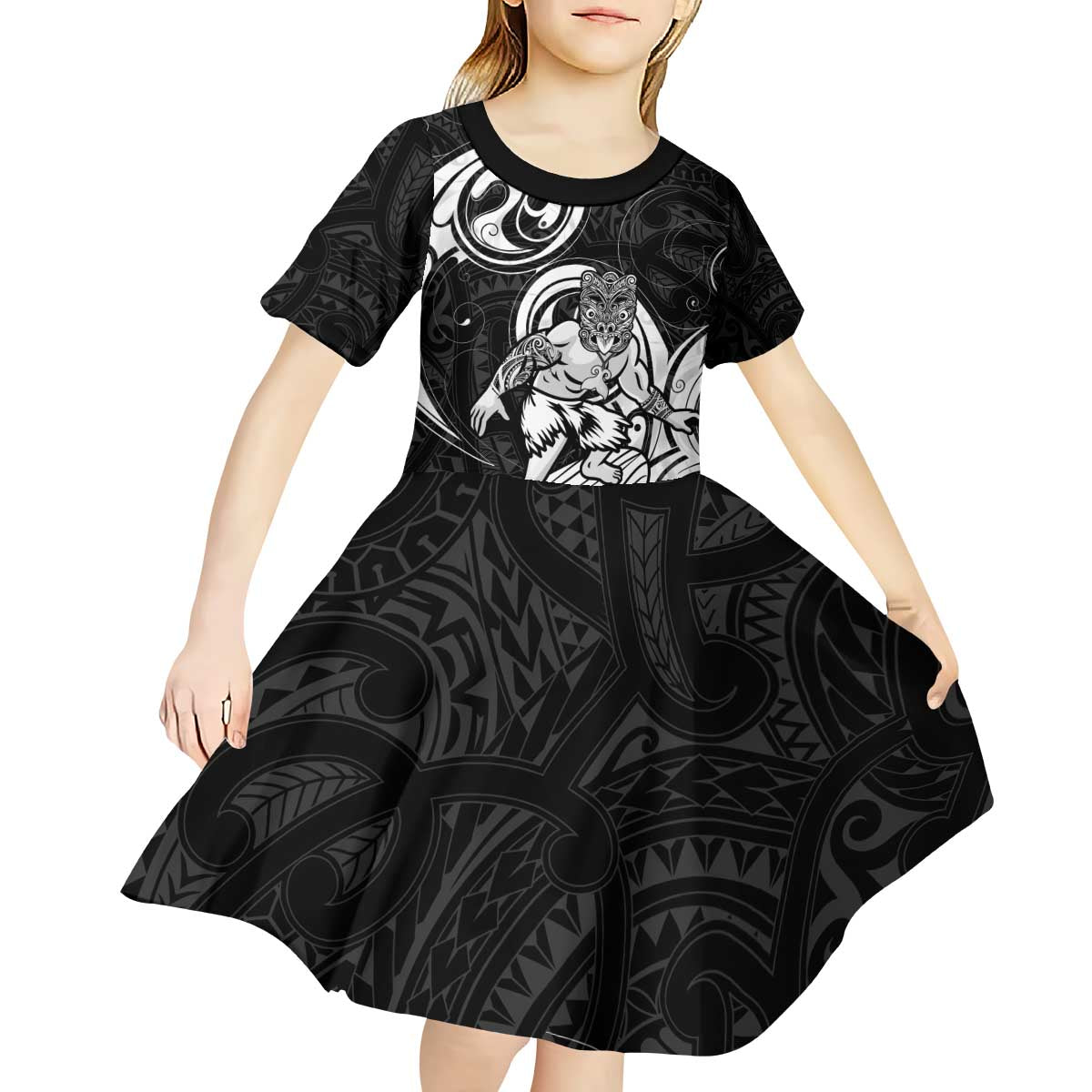 Personalised New Zealand Surfing Kid Short Sleeve Dress Aotearoa Maori Tiki Haka LT14 - Polynesian Pride