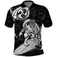 Personalised New Zealand Surfing Polo Shirt Aotearoa Maori Tiki Haka LT14 Black - Polynesian Pride