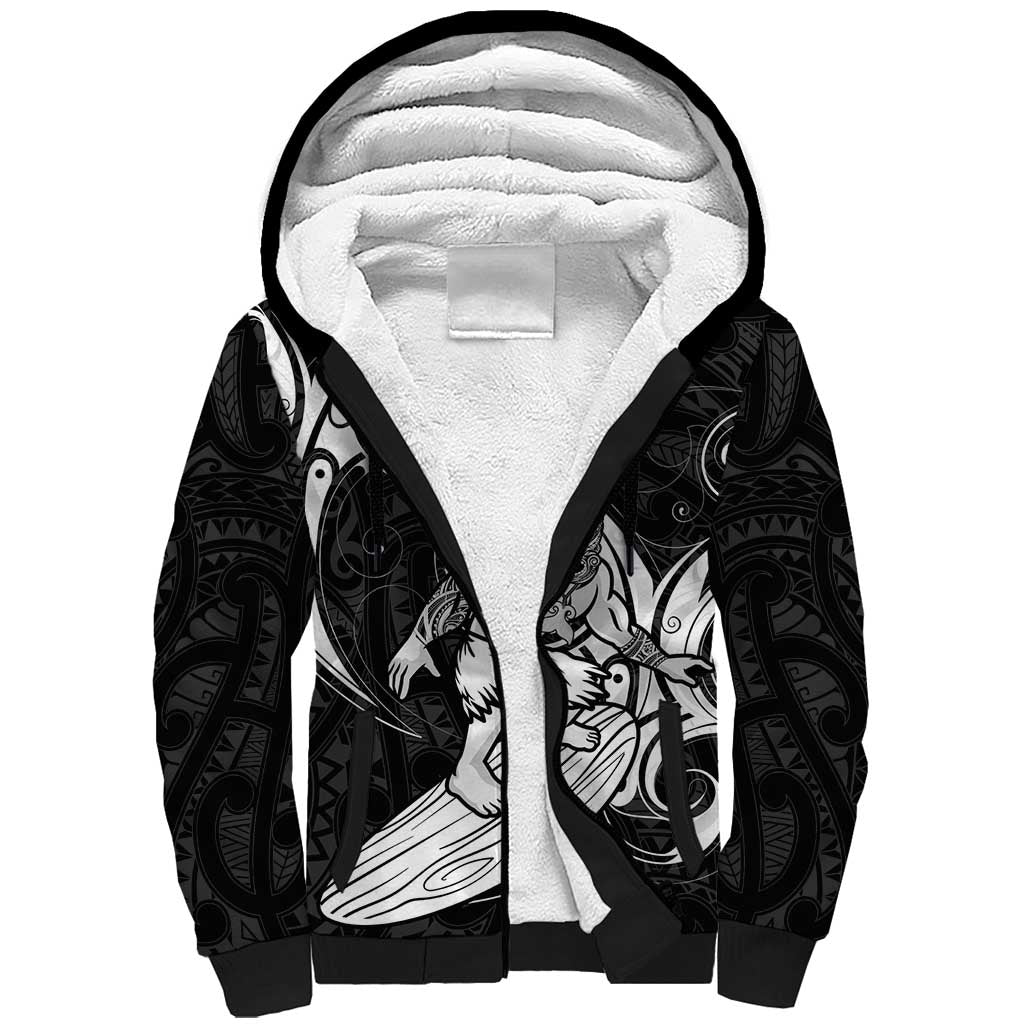 Personalised New Zealand Surfing Sherpa Hoodie Aotearoa Maori Tiki Haka LT14 Unisex Black - Polynesian Pride