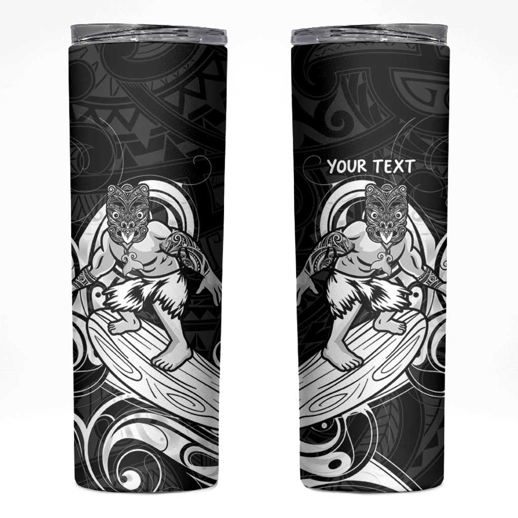Personalised New Zealand Surfing Skinny Tumbler Aotearoa Maori Tiki Haka LT14 Black - Polynesian Pride