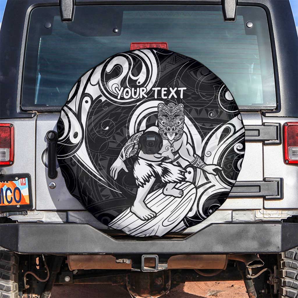 Personalised New Zealand Surfing Spare Tire Cover Aotearoa Maori Tiki Haka LT14 Black - Polynesian Pride