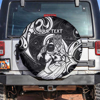 Personalised New Zealand Surfing Spare Tire Cover Aotearoa Maori Tiki Haka LT14 Black - Polynesian Pride