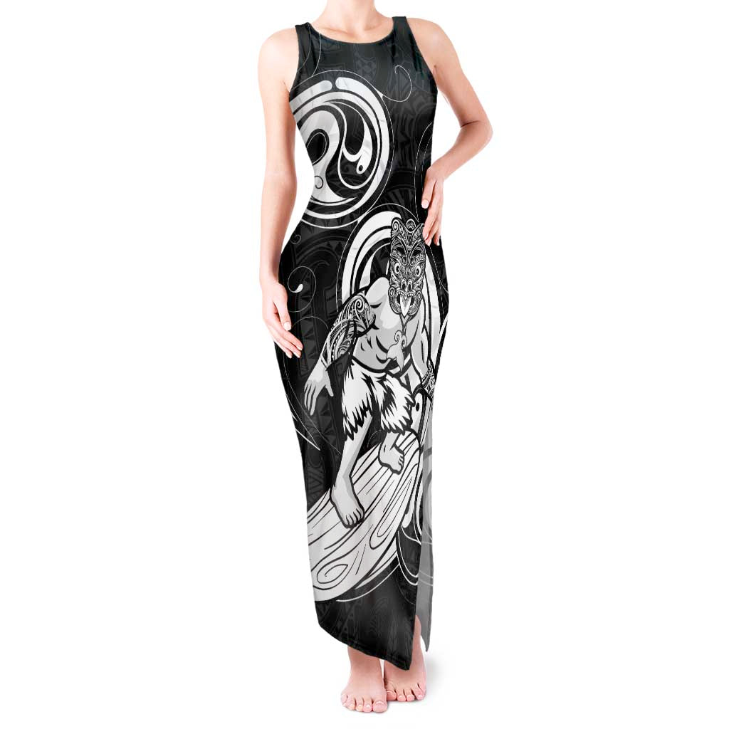 Personalised New Zealand Surfing Tank Maxi Dress Aotearoa Maori Tiki Haka LT14 Women Black - Polynesian Pride