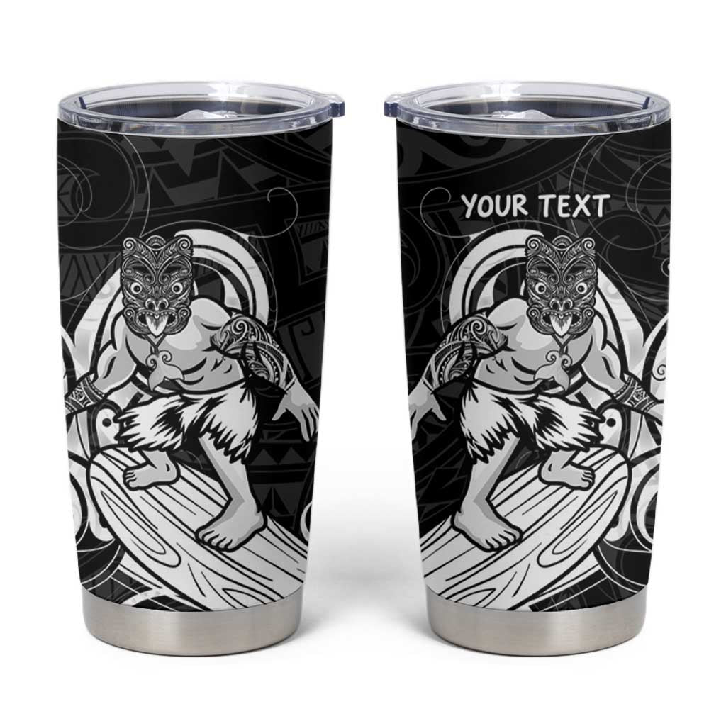 Personalised New Zealand Surfing Tumbler Cup Aotearoa Maori Tiki Haka LT14 Black - Polynesian Pride