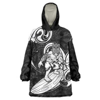 Personalised New Zealand Surfing Wearable Blanket Hoodie Aotearoa Maori Tiki Haka LT14 One Size Black - Polynesian Pride