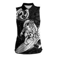 Personalised New Zealand Surfing Women Sleeveless Polo Shirt Aotearoa Maori Tiki Haka LT14 Female Black - Polynesian Pride