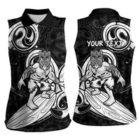 Personalised New Zealand Surfing Women Sleeveless Polo Shirt Aotearoa Maori Tiki Haka LT14 - Polynesian Pride