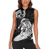 Personalised New Zealand Surfing Women Sleeveless Polo Shirt Aotearoa Maori Tiki Haka LT14 - Polynesian Pride