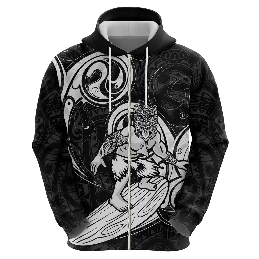 Personalised New Zealand Surfing Zip Hoodie Aotearoa Maori Tiki Haka LT14 - Polynesian Pride