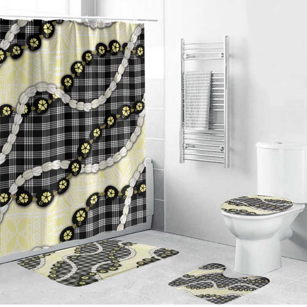 Black Palaka Hawaii Bathroom Set Kukui Nut Pikake Lei Hawaiian Tapa Pattern LT14 Bathroom Set (4 pcs) Black - Polynesian Pride