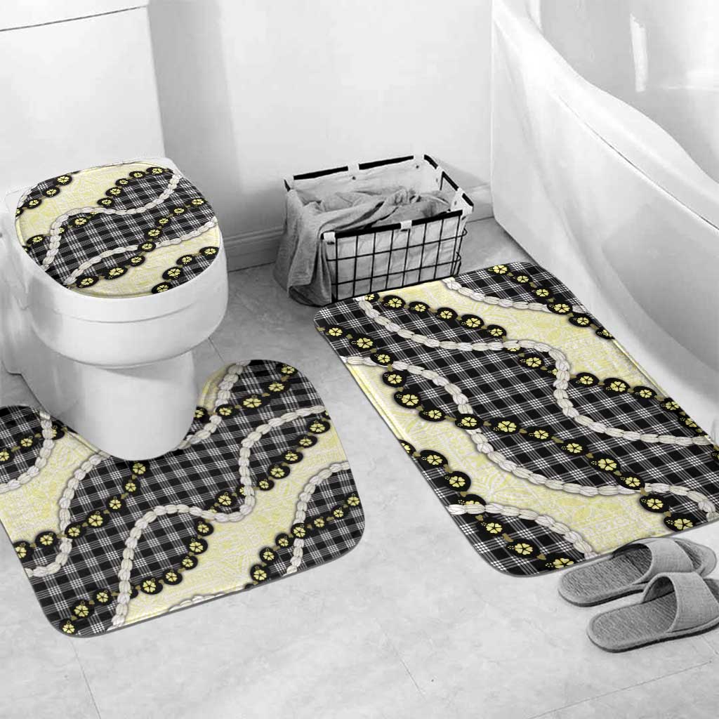 Black Palaka Hawaii Bathroom Set Kukui Nut Pikake Lei Hawaiian Tapa Pattern LT14 Mat Set Only (3 pcs) One Size Black - Polynesian Pride