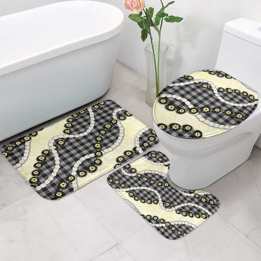Black Palaka Hawaii Bathroom Set Kukui Nut Pikake Lei Hawaiian Tapa Pattern LT14 - Polynesian Pride