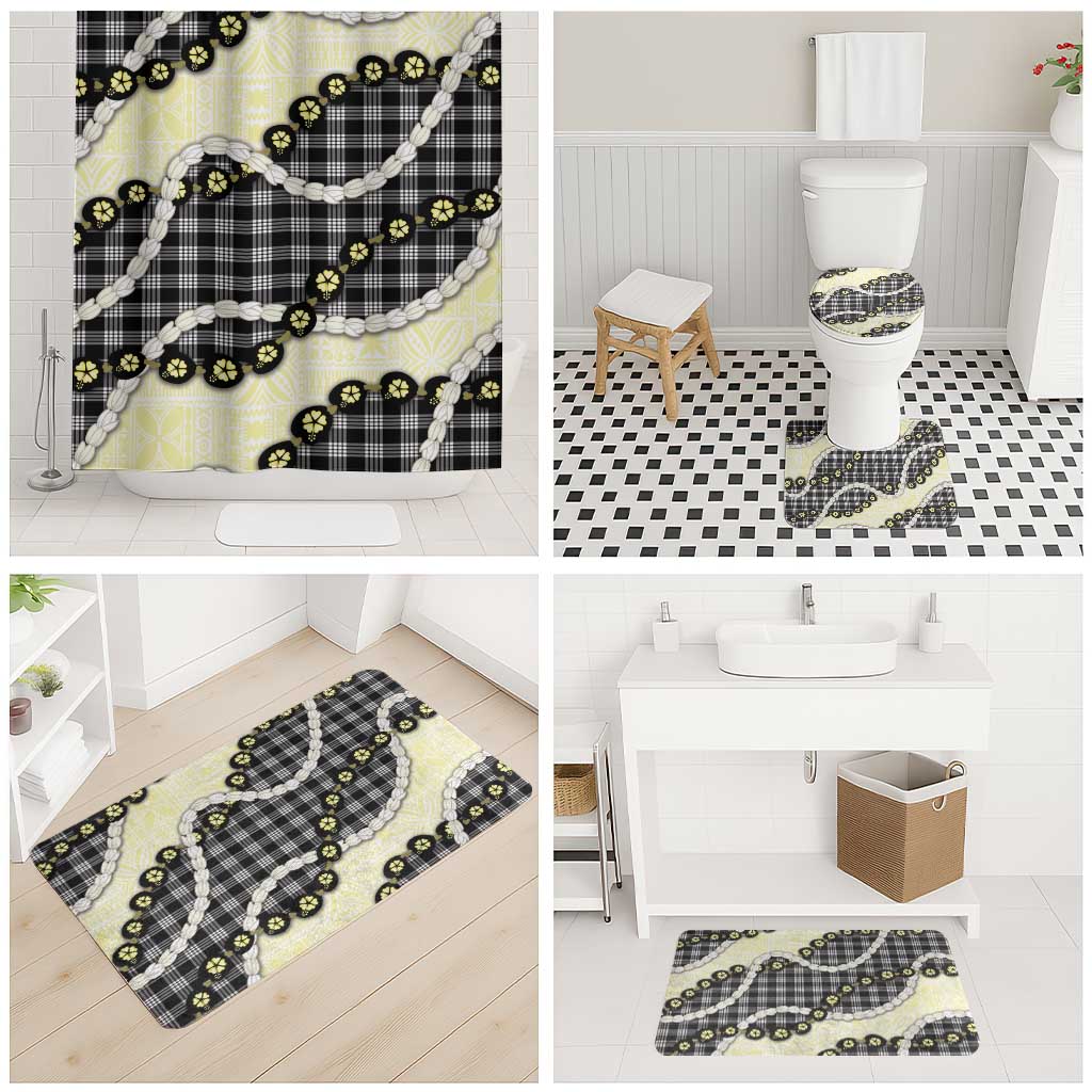 Black Palaka Hawaii Bathroom Set Kukui Nut Pikake Lei Hawaiian Tapa Pattern LT14 - Polynesian Pride