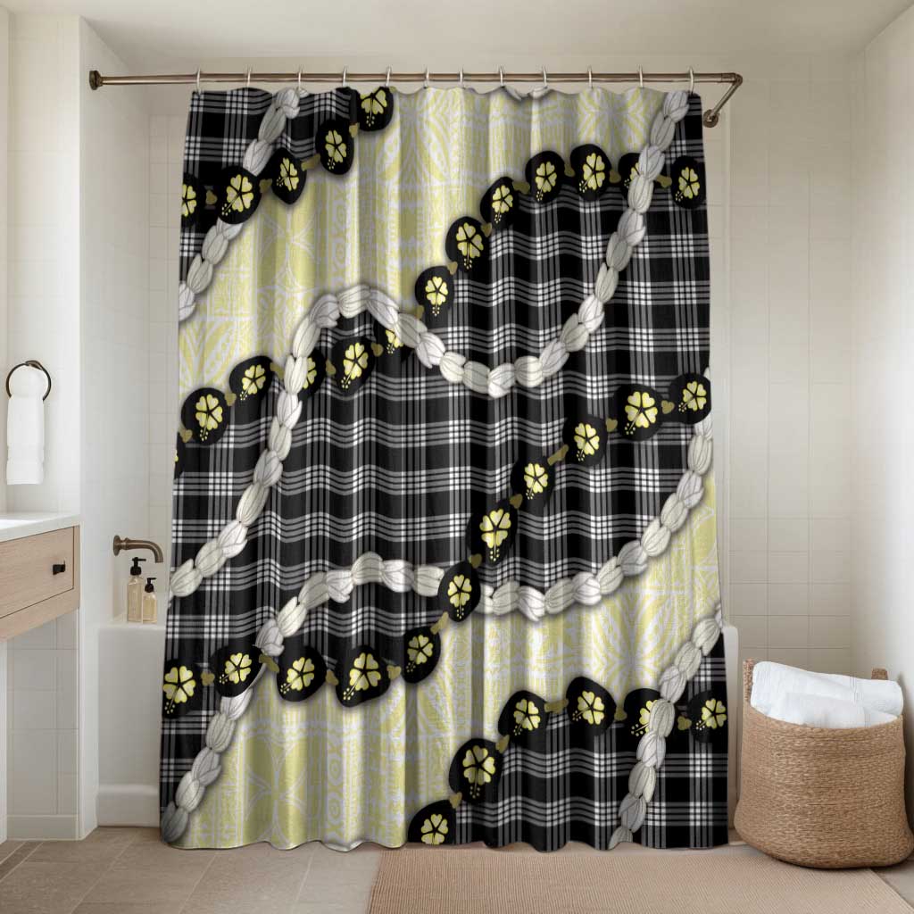 Black Palaka Hawaii Bathroom Set Kukui Nut Pikake Lei Hawaiian Tapa Pattern LT14 Shower Curtain Only Black - Polynesian Pride