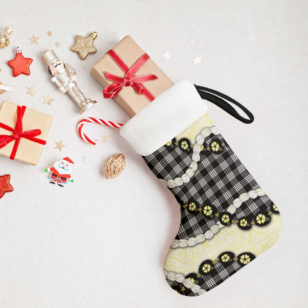 Black Palaka Hawaii Christmas Stocking Kukui Nut Pikake Lei Hawaiian Tapa Pattern LT14 - Polynesian Pride