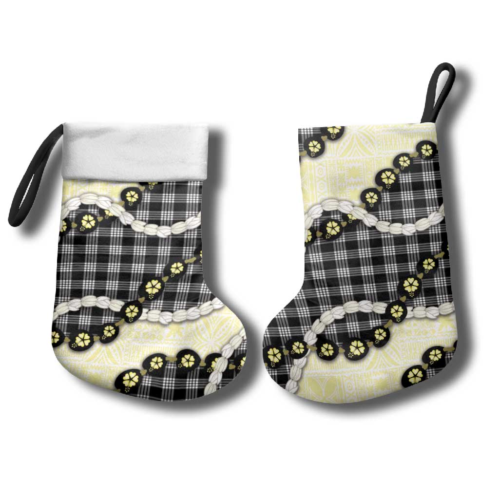 Black Palaka Hawaii Christmas Stocking Kukui Nut Pikake Lei Hawaiian Tapa Pattern LT14 - Polynesian Pride