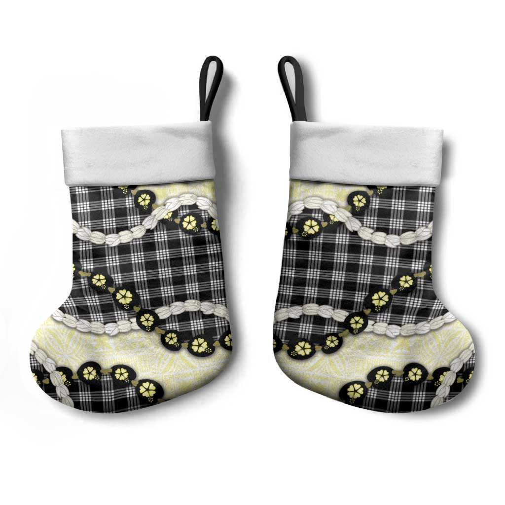Black Palaka Hawaii Christmas Stocking Kukui Nut Pikake Lei Hawaiian Tapa Pattern LT14 - Polynesian Pride
