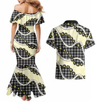 Black Palaka Hawaii Couples Matching Mermaid Dress and Hawaiian Shirt Kukui Nut Pikake Lei Hawaiian Tapa Pattern LT14 - Polynesian Pride