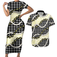 Black Palaka Hawaii Couples Matching Short Sleeve Bodycon Dress and Hawaiian Shirt Kukui Nut Pikake Lei Hawaiian Tapa Pattern LT14 Black - Polynesian Pride