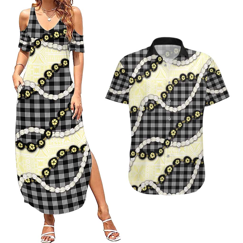 Black Palaka Hawaii Couples Matching Summer Maxi Dress and Hawaiian Shirt Kukui Nut Pikake Lei Hawaiian Tapa Pattern LT14 Black - Polynesian Pride